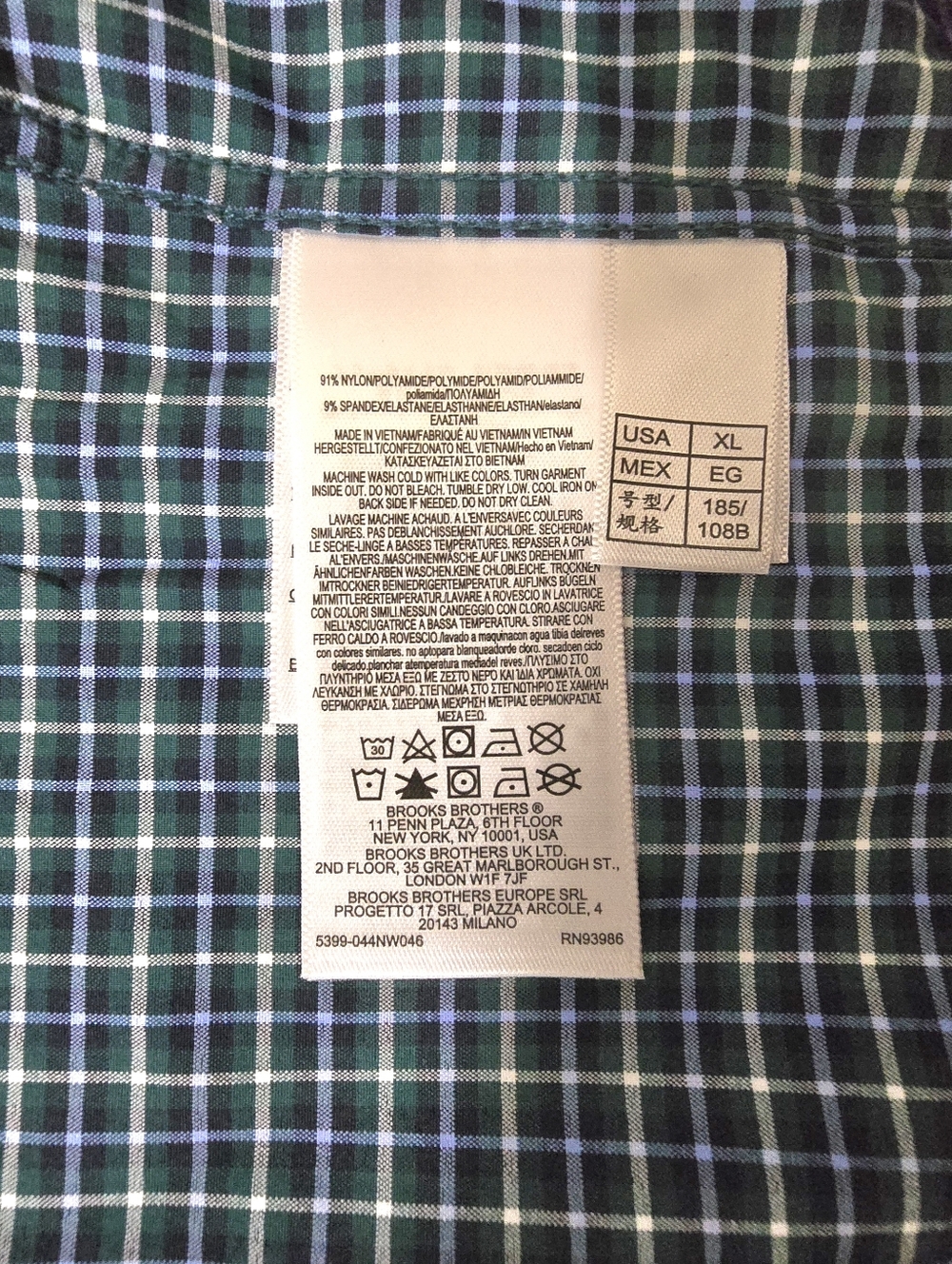 Brooks Brothers Shirt Mens Size XL Blue Green Plaid Nylon Stretch Button Up NWT. - Picture 13 of 16